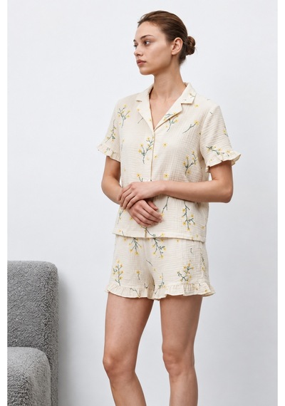 Kadın Premium Fırfırlı Çok Renkli Pijama Takımı