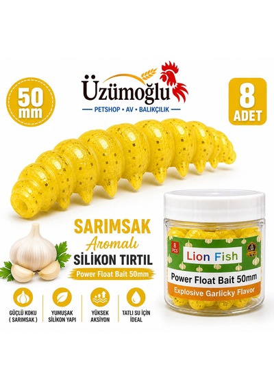 Üzümoğlu Sarımsak Aromalı Silikon Tırtıl 50mm 8 Adet Alabalık Yemi
