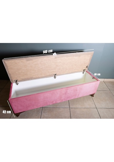 Vetra V2  Pembe Sandıklı Puf - Dilimli Model 140cm Ceviz Ayaklı Sandıklı Puf Koltuk