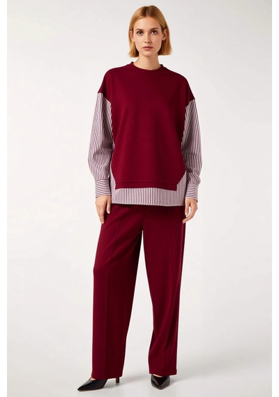 Benerly Kadın Alt Üst Oversize Rahat Kesim Örme Sweatshirt Ve Geniş Paça bordo Benerly Kadın Alt Üst Oversize Rahat Kesim Örme Sweatshirt Ve Geniş Paça bordo