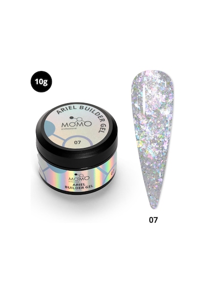 Momo Professional Ariel Builder Gel Nail Art İçin Protez Tırnak Jeli No.07 Şeffaf Holografik Mavi Mor Simli 10 Gr