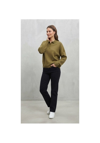Youknitwear You Aura Polo Yaka Kadın Kazak Fıstık Yeşili