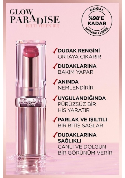 L'Oréal Paris Glow Paradise Balm-in-lipstick Işıltı Veren Ruj 353 Mulberry Ecstatic + Mini Paradise Maskara 4.7 ML