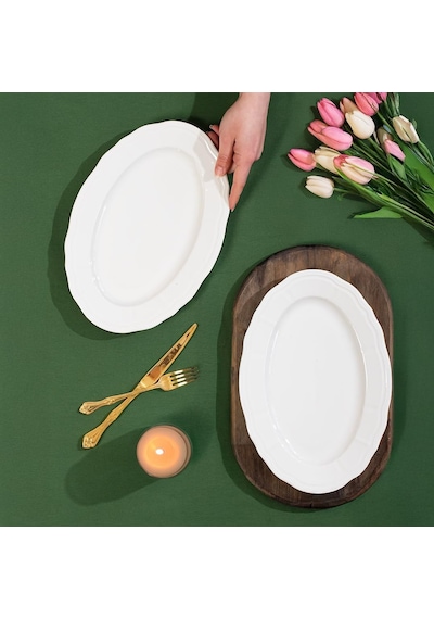 Porsima 4447 Tiffany Porselen Kayık Tabak Seti - Oval Kahvaltılık Sunumluk Seti 30cm 2 Adet Diğer