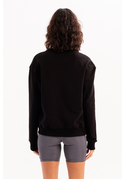 Justever Bisiklet Yaka Basic Kalıp Siyah Kadın Sweatshirt Eşofman Üstü - Aura Siyah