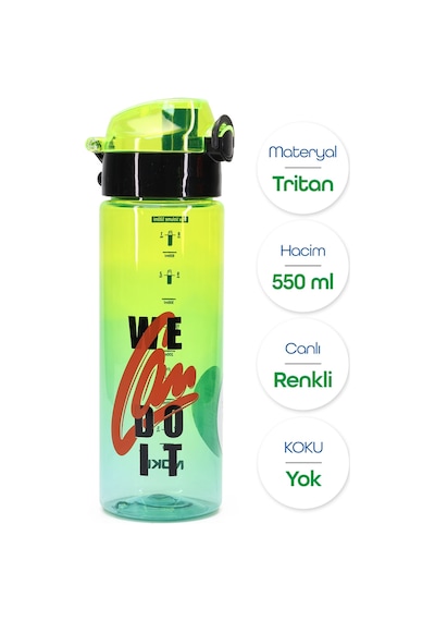 Su Matarası Tritan Geniş Ağız Su Şişesi We Can Do İt Spor Matarası Suluğu Bpasız 550 Ml Yeşil 0100