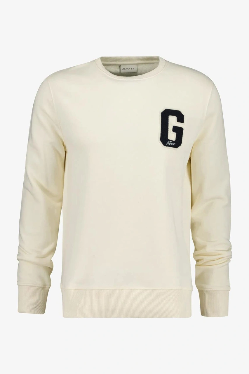 Gant Erkek Regular Fit G Harf Yamalı Bisiklet Yaka Sweatshirt - Krem-10577 Cream