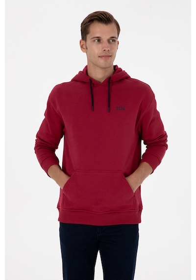 U.S. Polo Assn. Erkek Oversize Fit Kapüşonlu Şardonlu Koyu Frambuaz Basic Sweatshi 50313782-VR104