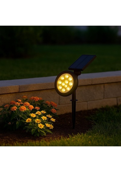 18w Güneş Enerjili Bahçe Armatürü 9 Led 3200k Günışığı, Ip65 Su Geçirmez Solar Spot Lamba, 200 Lümen, K Genel