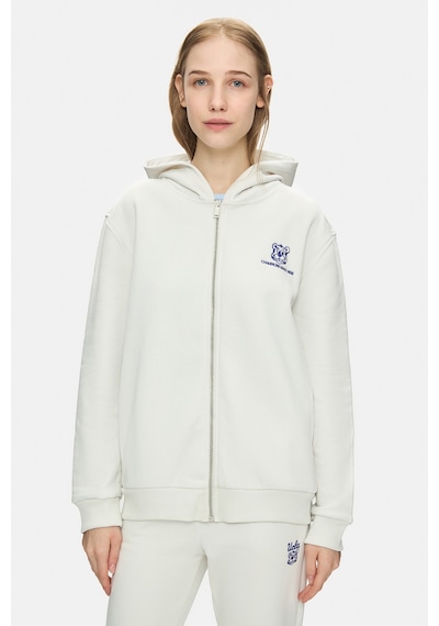 Ucla Esther Kemik Rengi Fermuarlı Ve Cepli Nakışlı Loose Fit Kadın Sweatshirt Kemik Rengi
