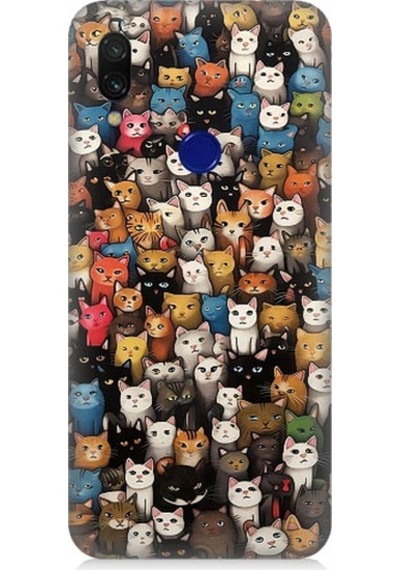 Xiaomi Redmi Note 7 Uyumlu Sevimli Komik Kedi Suratları Desenli Silikon Kılıf