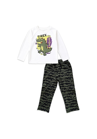 Erkek Çocuk Takım Dinozor Baskılı %100 Pamuk T-shirt ve Pantolon (3-8 Yaş)