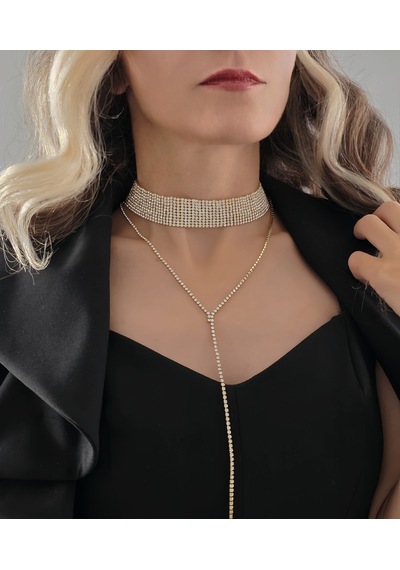Altın Kaplama Rhinestone Y Model Su Yolu Model Kolye Altın