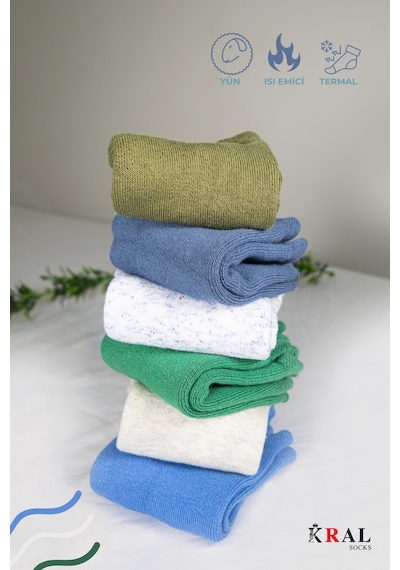 Kral Socks 5 Çift Kadın Yün Termal Kulak Detaylı Isı Emici Kışlık Çorap Renkli Karışık ASORTİ