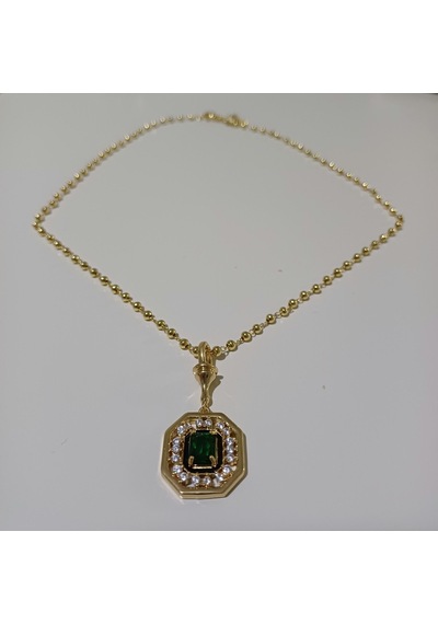 Yeşil Taşlı Gold Kolye 0469 - Koyu Yeşil