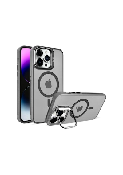 Apple Uyumlu iPhone 16 Pro Max Magsafe Stantlı Premium Kılıf Lens Gri