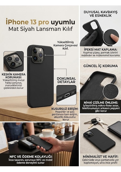 Iphone 13 Pro Uyumlu Silikon Esnek Premıum Lansman Kılıf Siyah