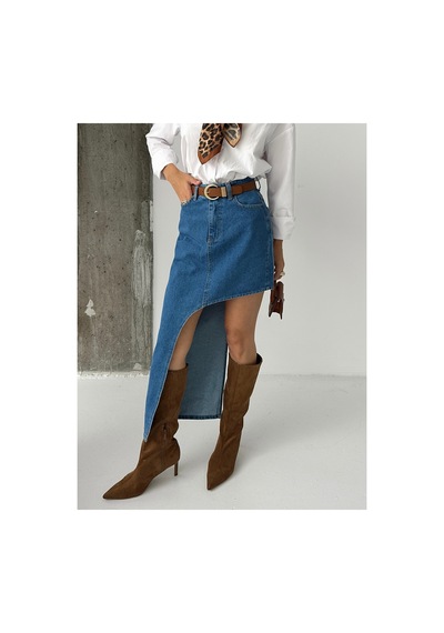 Kene Jeans Kadın Yan Asimetrik Kesim Kot Etek Lacivert