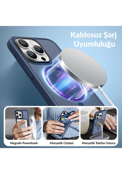 Bix İphone 15 Pro Max Magsafe Uyumlu Kılıf Tam Koruma Manyetik Darbe Emici Gece Mavisi