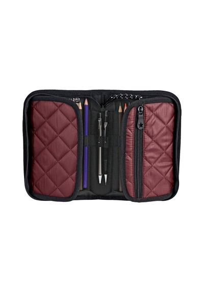 Jacbag Cover Soft-sert Kapaklı Ayraçlı Kapitone Kalem Kutusu Cover Soft-bordo renkli