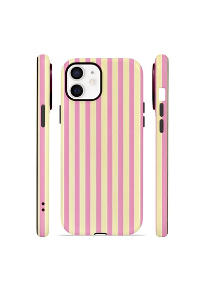 Apple iPhone Uyumlu 11 Vorian Çift Katmanlı Magsafe Kılıf Pink Lemon Pinstripe
