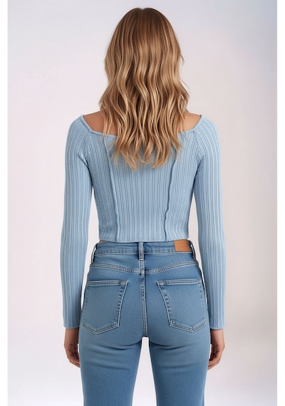 Mamayaga Kadın Yuvarlak Yaka Önden Bağcıklı Uzun Kol Fitilli Crop Boy Spor Şık Bluz Buz Mavisi Mamayaga Kadın Yuvarlak Yaka Önden Bağcıklı Uzun Kol Fitilli Crop Boy Spor Şık Bluz Buz Mavisi