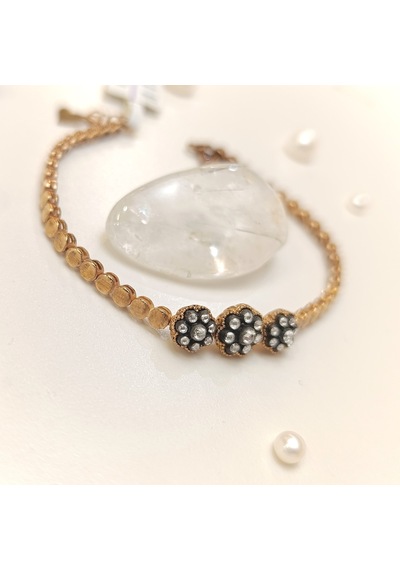 0.53ct Elmas Taşlı Üçlü Gül Modeli Bileklik Künye 8 Ayar Altın Hd Videolu