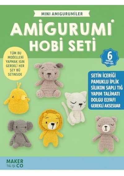 Mini Amigurumi Hobi Seti 6 Model Tüm Malzemeleri İle Açık gri
