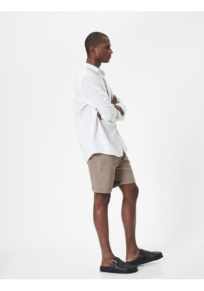 Koton Kumaş Şort Slim Fit Chino Düğmeli Katlı Paça Cep Detaylı Vizon 4sam40107hw