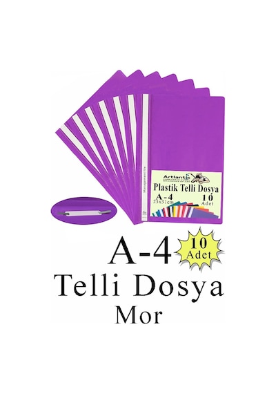 Telli Dosya Plastik A4 10 Lu 1 Paket Poşet Dosyalara Uyumlu Ekonomik Kaliteli Şeffaf Kapak Telli Dosya Okul Büro Ofis Mor