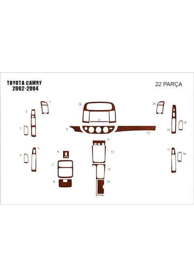 Toyota Camry Torpido Kaplama 2002-2004 22 Parça Maun