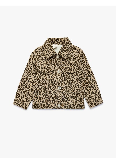 Koton Leopar Desenli Bol Kesim Pamuklu Uzun Kollu Denim Ceket Kahverengi Desenli 7wmg60001ad