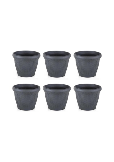Omnipazar So-hs02 Plastik Hasır Desenli Saksı 6 Lt Antrasit 6 Adet
