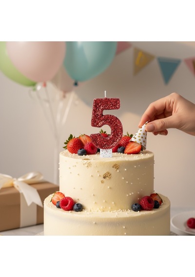Kırmızı Sim Pasta Mumu Doğum Günü Mum 5 Yaş