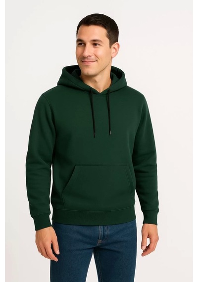 Cvs Giyim Erkek Üç İplik Kapüşonlu Kanguru Cepli Sweatshirt Hoodie - Haki Haki