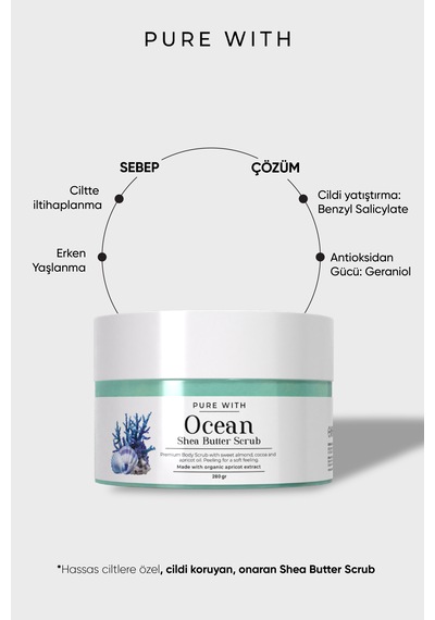 Okyanus Esintili Shea Butter Scrub Besleyici Arındırıcı Nemlendirici Vücut Peelingi 280 Gr