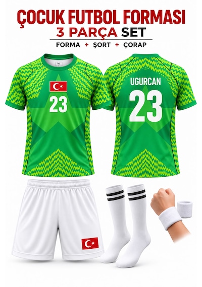 Yenteks Türkiye Uğurcan 23 Numara Çocuk Kaleci Forması 4 Parça Açık Yeşil