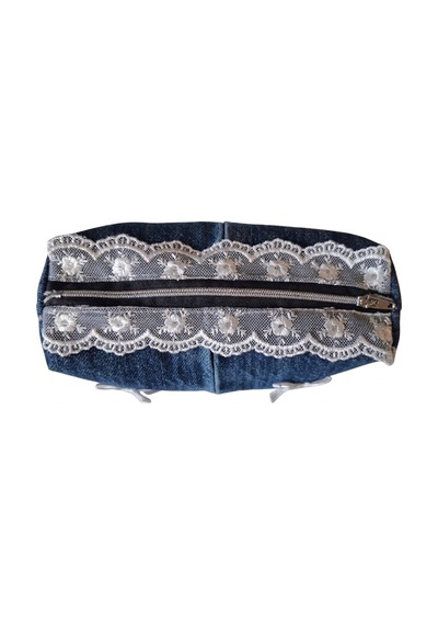 Cıny Denim Dantelli Ve Fiyonklu Pinterest Makyaj Çantası Tb041