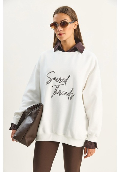 Shade Kadın Gömlek Yaka Nakışlı Üç İplik Şardonlu Oversize Sweatshirt 10020 60283675 - Ekru-kahverengi Çok Renkli Shade Kadın Gömlek Yaka Nakışlı Üç İplik Şardonlu Oversize Sweatshirt 10020 60283675 - Ekru-kahverengi Çok Renkli