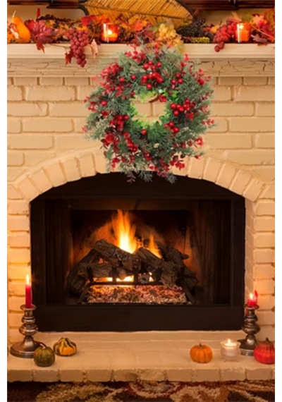 45 Cm 17.71 İnç Festive Yapay Noel Çelengi Çam Yaprakları Ve Kırmızı Meyveler Klasik Duvar & K