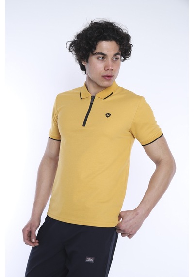 Escetic Erkek Spor Hardal Polo Yaka Slim Fit T-Shirt-3348 Hardal