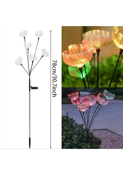 Sge Güneş Enerjili 6 Top Led Sarı Renk Deniz Anası Led Bahçe Aydınlatma Solar Bahçe Süsü Sge1004