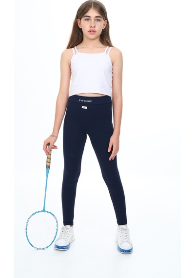 Toontoy Kids Toontoy Kız Çocuk Pamuklu Baskılı Basic Tayt 24527 Lacivert