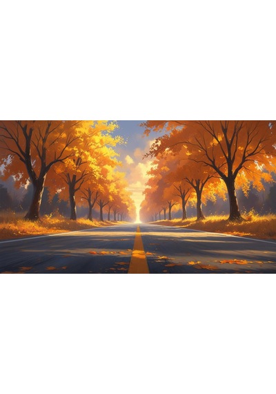 Doğa Ve Manzara Yatay Sonbahar Ağaçlarının Arasında Ufka Doğru Uzanan Yalnız Yol 04 Çerçevesiz 90x60cm Pvc Tablo