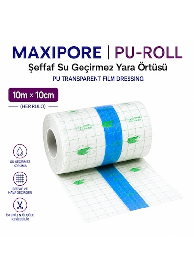Maxıpore Pu-roll Şeffaf Su Geçirmez Yara Örtüsü 10m 10cm 2 Rulo
