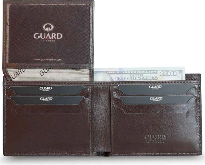 Guard Örgü Desenli Kahverengi Deri Erkek Cüzdanı Çok Renkli