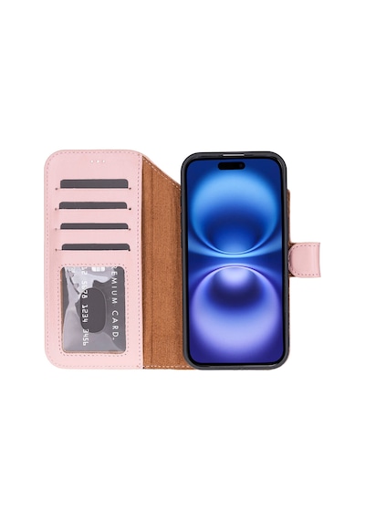 Bloomcase Magic Wallet Blush Hakiki Deri Apple Uyumlu iPhone 17 Air 6.5" Cüzdanlı Telefon Kılıfı Pembe