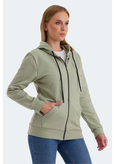 Slazenger Katya 2 Li Set Kadın Fermuarlı Kapüşonlu Cepli Sweatshırt Ekru - Yeşil