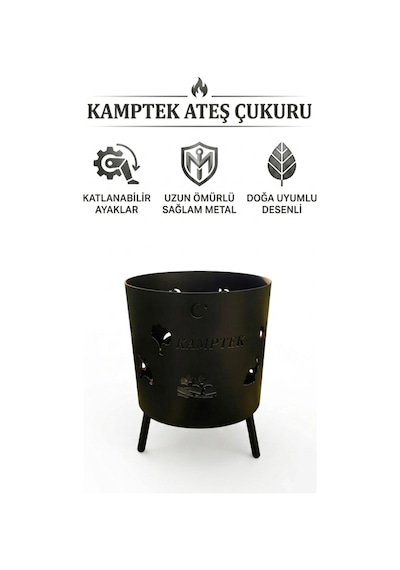 Pro Kalın Metal Ateş Çukuru - Kamp & Bahçe Şöminesi - Ayaklı Doğa Ateş Çukuru Figürlü Orta Boy