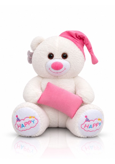 Ayıcık Şapkalı Ve Yastıklı Seri Peluş Ayıcık 60cm - Hediyelik Peluş Oyuncak 001 - Beyaz